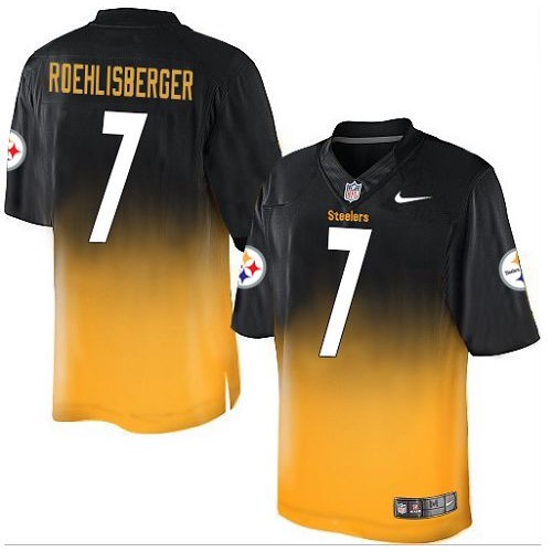 Men's Nike Pittsburgh Steelers #7 Ben Roethlisberger Elite Black/Gold Fadeaway NFL Jersey