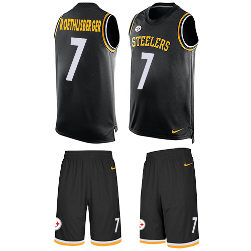 Men's Nike Pittsburgh Steelers #7 Ben Roethlisberger Limited Black Tank Top Suit NFL Jersey