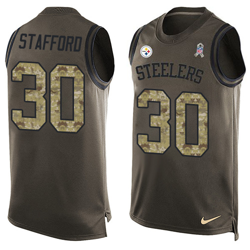 Men's Nike Pittsburgh Steelers #30 Daimion Stafford Limited Green Salute to Service Tank Top NFL Jersey