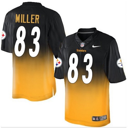 Men's Nike Pittsburgh Steelers #83 Heath Miller Elite Black/Gold Fadeaway NFL Jersey