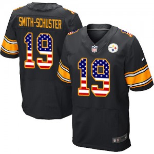 Men's Nike Pittsburgh Steelers #19 JuJu Smith-Schuster Elite Black Home USA Flag Fashion NFL Jersey