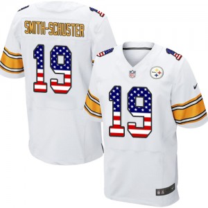 Men's Nike Pittsburgh Steelers #19 JuJu Smith-Schuster Elite White Road USA Flag Fashion NFL Jersey