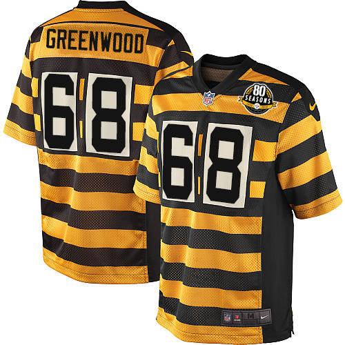 Men's Nike Pittsburgh Steelers #68 L.C. Greenwood Game Yellow/Black Alternate 80TH Anniversary Throwback NFL Jersey