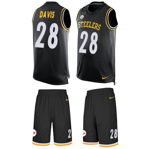Men's Nike Pittsburgh Steelers #28 Sean Davis Limited Black Tank Top Suit NFL Jersey
