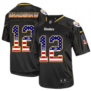 Men's Nike Pittsburgh Steelers #12 Terry Bradshaw Elite Black USA Flag Fashion NFL Jersey