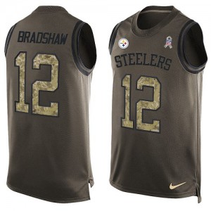 Men's Nike Pittsburgh Steelers #12 Terry Bradshaw Limited Green Salute to Service Tank Top NFL Jersey