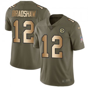 Men's Nike Pittsburgh Steelers #12 Terry Bradshaw Limited Olive/Gold 2017 Salute to Service NFL Jersey