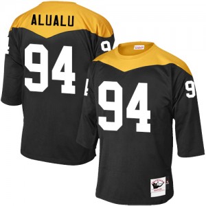 Men's Mitchell and Ness Pittsburgh Steelers #94 Tyson Alualu Elite Black 1967 Home Throwback NFL Jersey